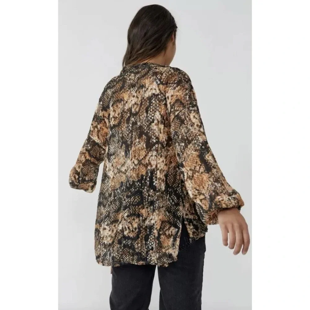 Free People Out for the Night Snakeskin Print Sheer Top Medium NWT Tie Banded